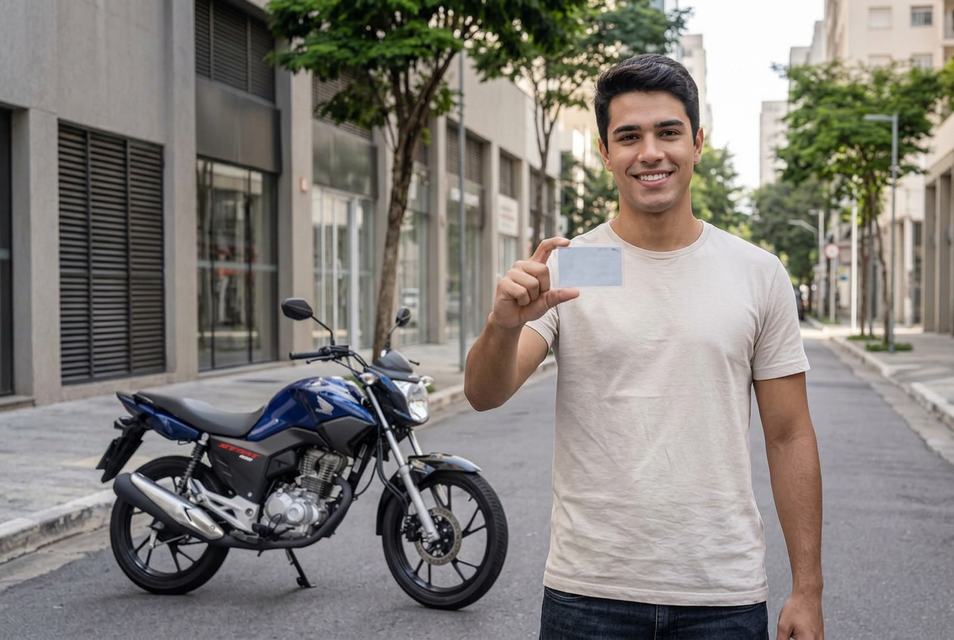 Carteira de habilitação sobre o banco de uma moto