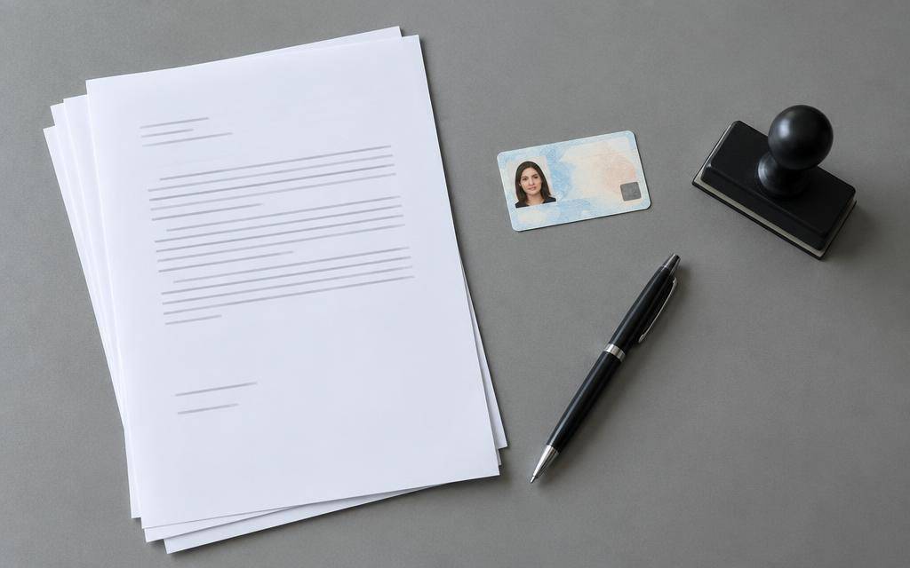 Documentos pessoais organizados sobre uma mesa
