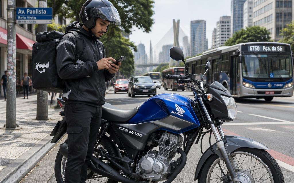 Entregador ao lado de uma Honda CG Start 160 0km em São Paulo