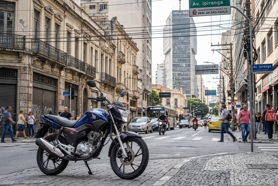 Honda CG Start 160 azul no Centro de São Paulo