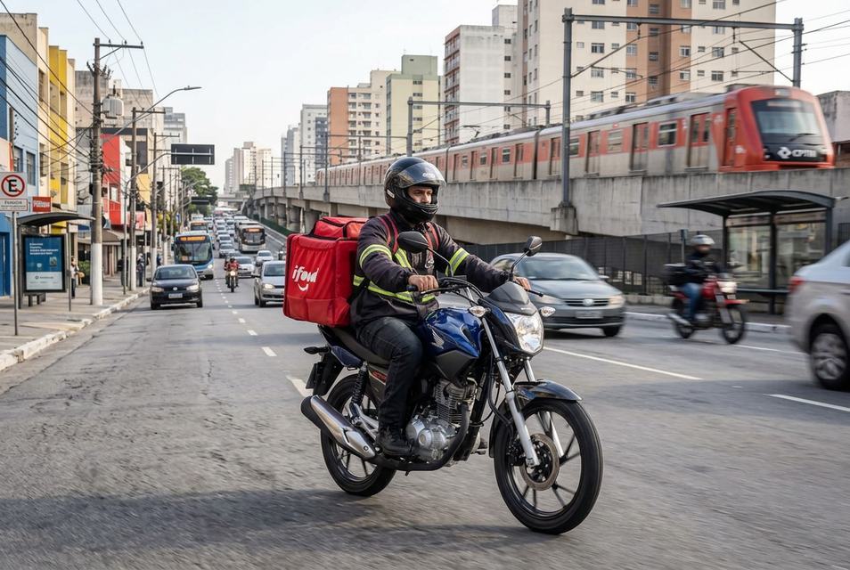 Entregador na Honda CG Start 160 azul na Zona Leste de São Paulo