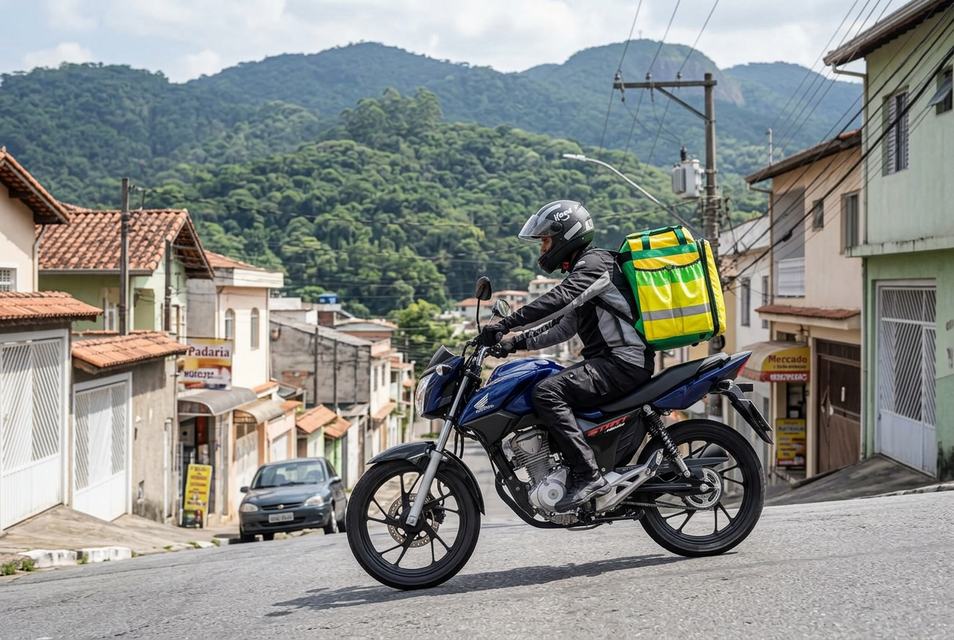 Entregador na Honda CG Start 160 azul na Zona Norte de São Paulo